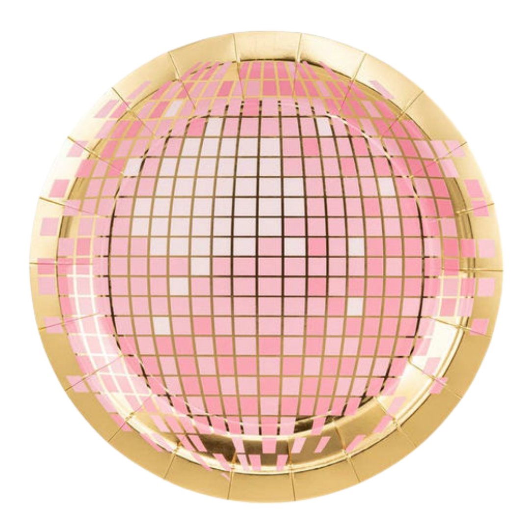 Pink and Gold Disco Ball Large Dinner Plates