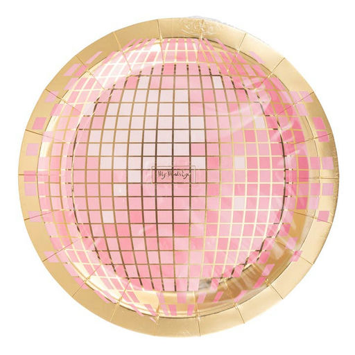 Pink and Gold Disco Ball Large Dinner Plates