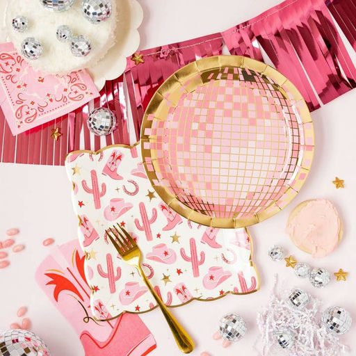 Pink and Gold Disco Ball Large Dinner Plates