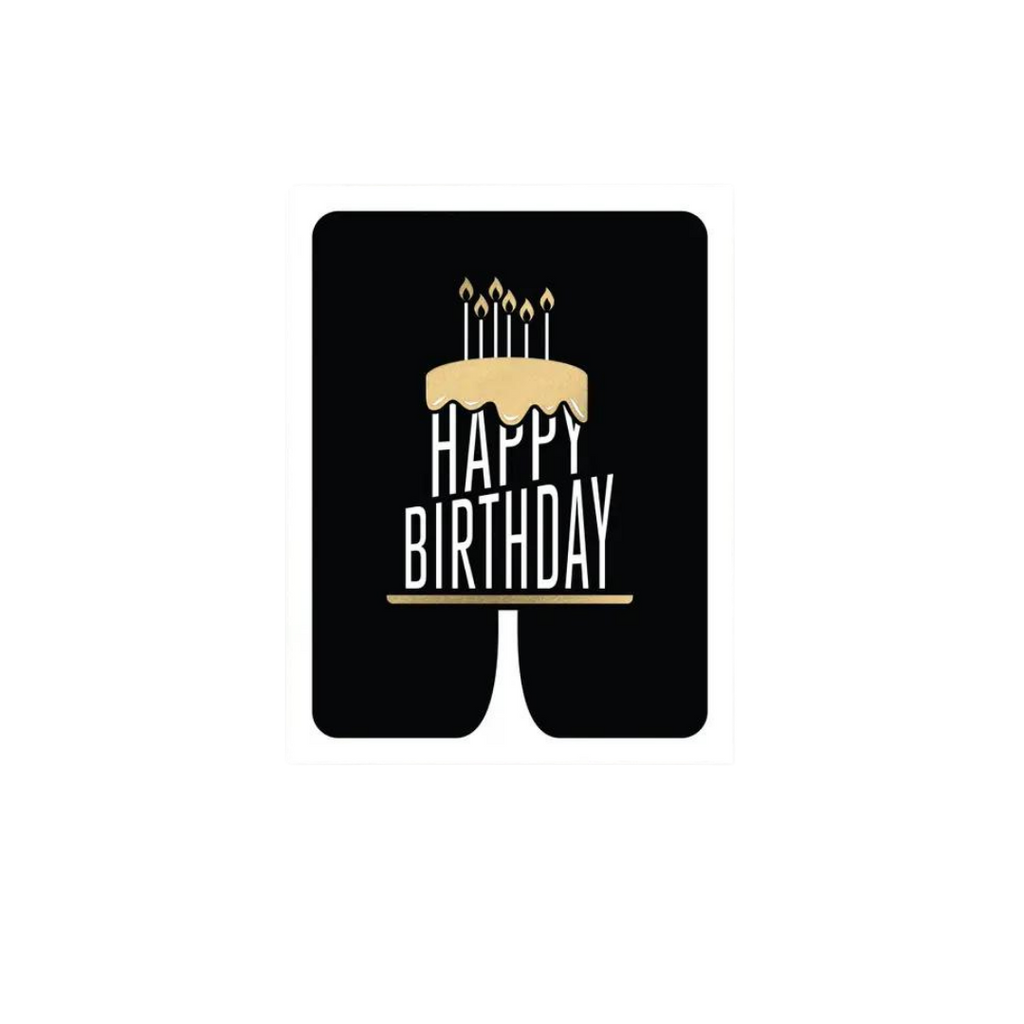 Black and gold birthday card with cake and candles birthday theme from Parte Haus party supply store in Bethesda MD