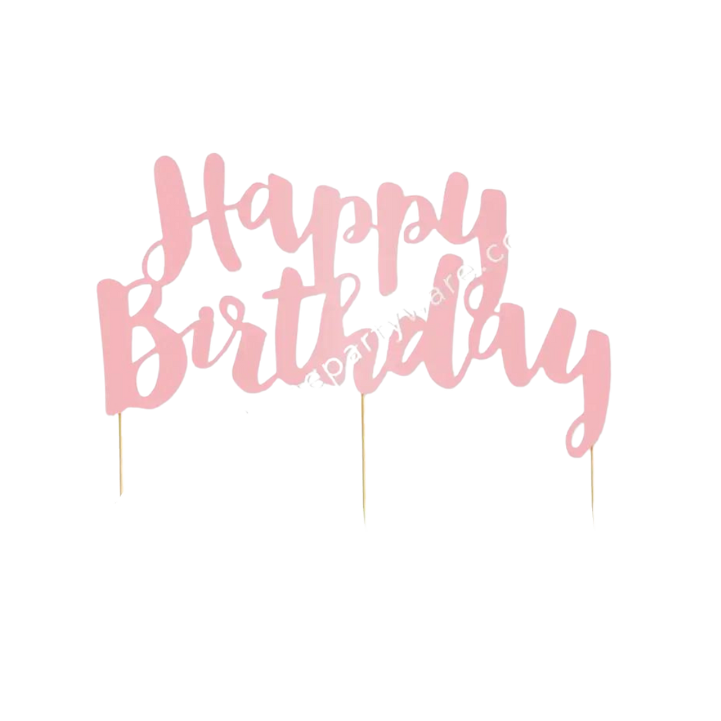Pink Happy Birthday cake topper with foil finish from Parte Haus party supply store in Bethesda Maryland