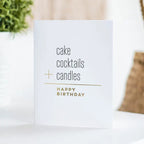 White elegant birthday card with gold letters for birthday from Parte Haus party supply store in Bethesda Maryland