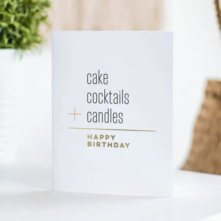 White elegant birthday card with gold letters for birthday from Parte Haus party supply store in Bethesda Maryland