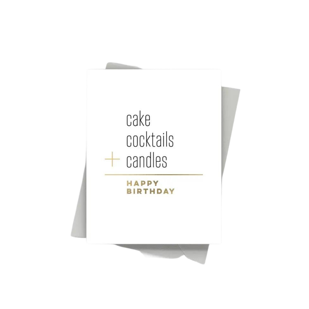 White elegant birthday card with gold and black text for birthday from Parte Haus party supply store in Bethesda Maryland