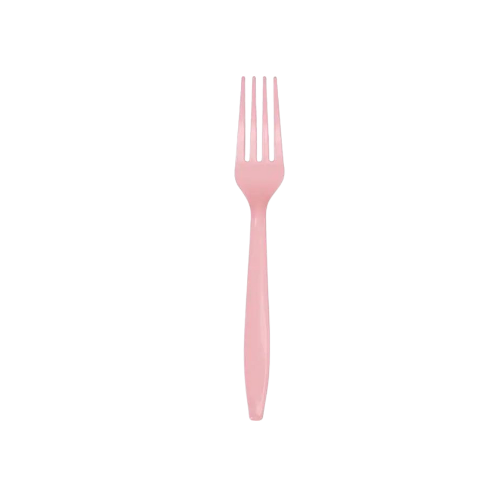 Candy pink plastic fork with four tines for birthday from Parte Haus party supply store in Bethesda MD.