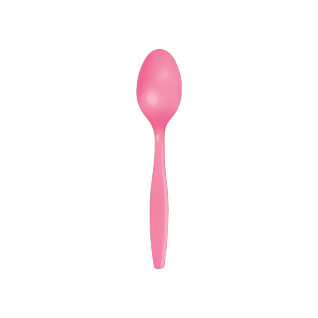 Candy pink plastic spoon with glossy finish for birthdays from Parte Haus party supply store in Bethesda MD.