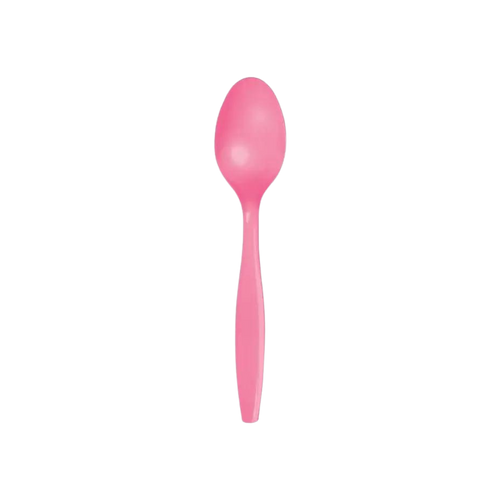 Candy pink plastic spoon with glossy finish for birthdays from Parte Haus party supply store in Bethesda MD.