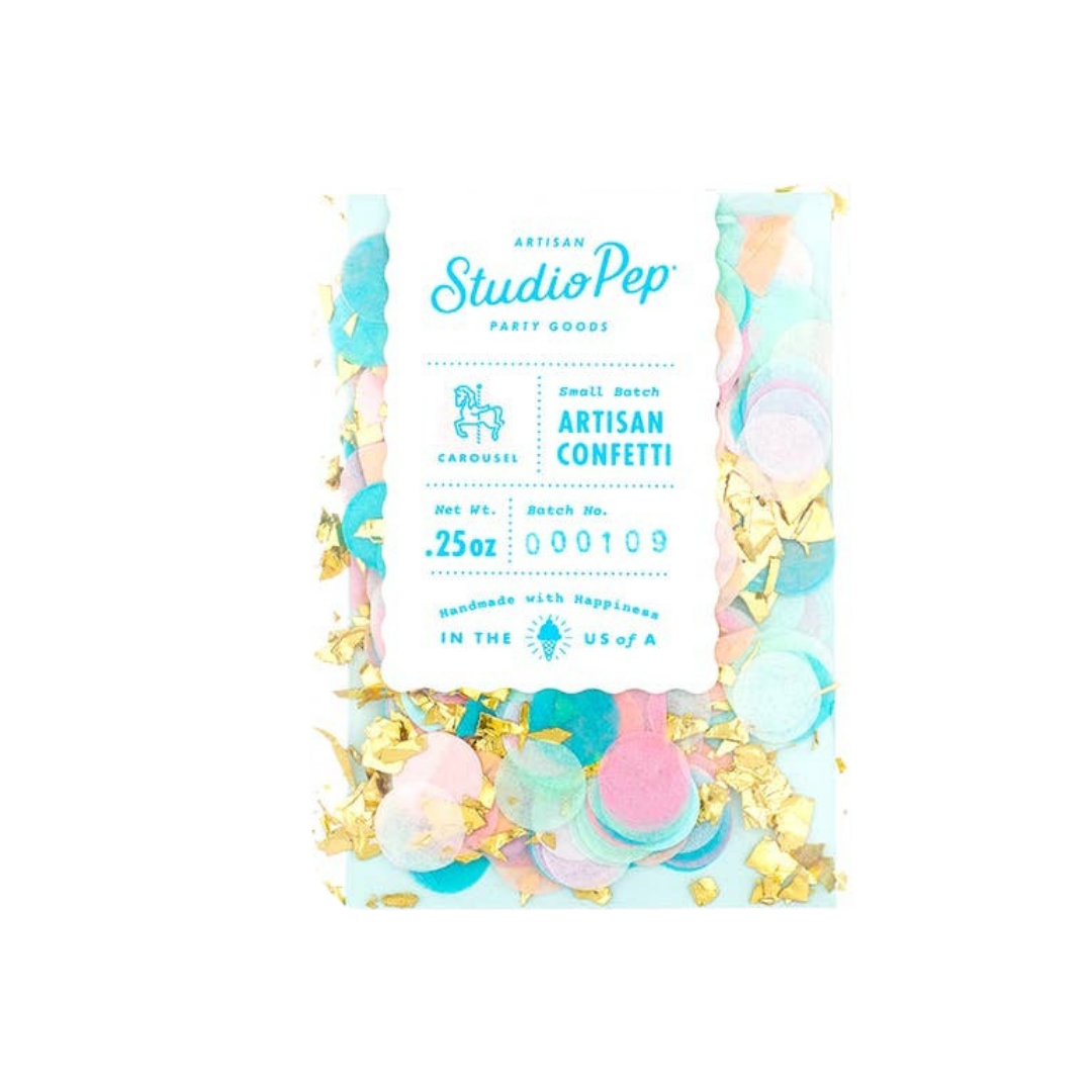 Pastel multicolor confetti pack with gold foil circles celebration decor from Parte Haus party supply store in Bethesda MD