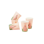 Pink castle paper cups with fairy tale theme from Parte Haus party supply store in Bethesda Maryland