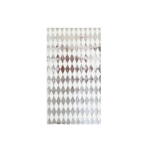 Silver and white diamond check guest napkin shiny modern design for celebration from Parte Haus party supply store in Bethesda MD