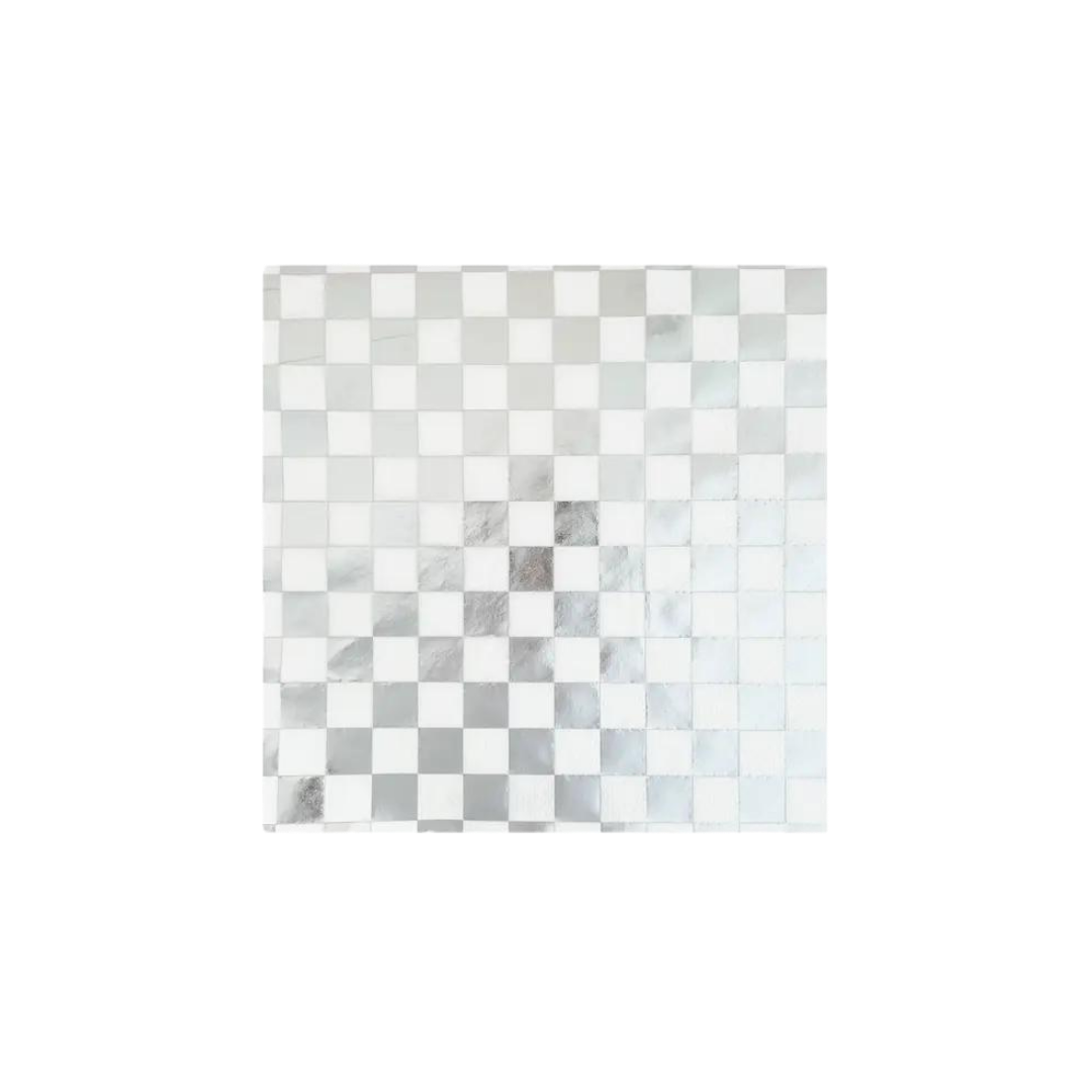 Silver and white checkered cocktail napkin for celebrations from Parte Haus party supply store in Bethesda Maryland