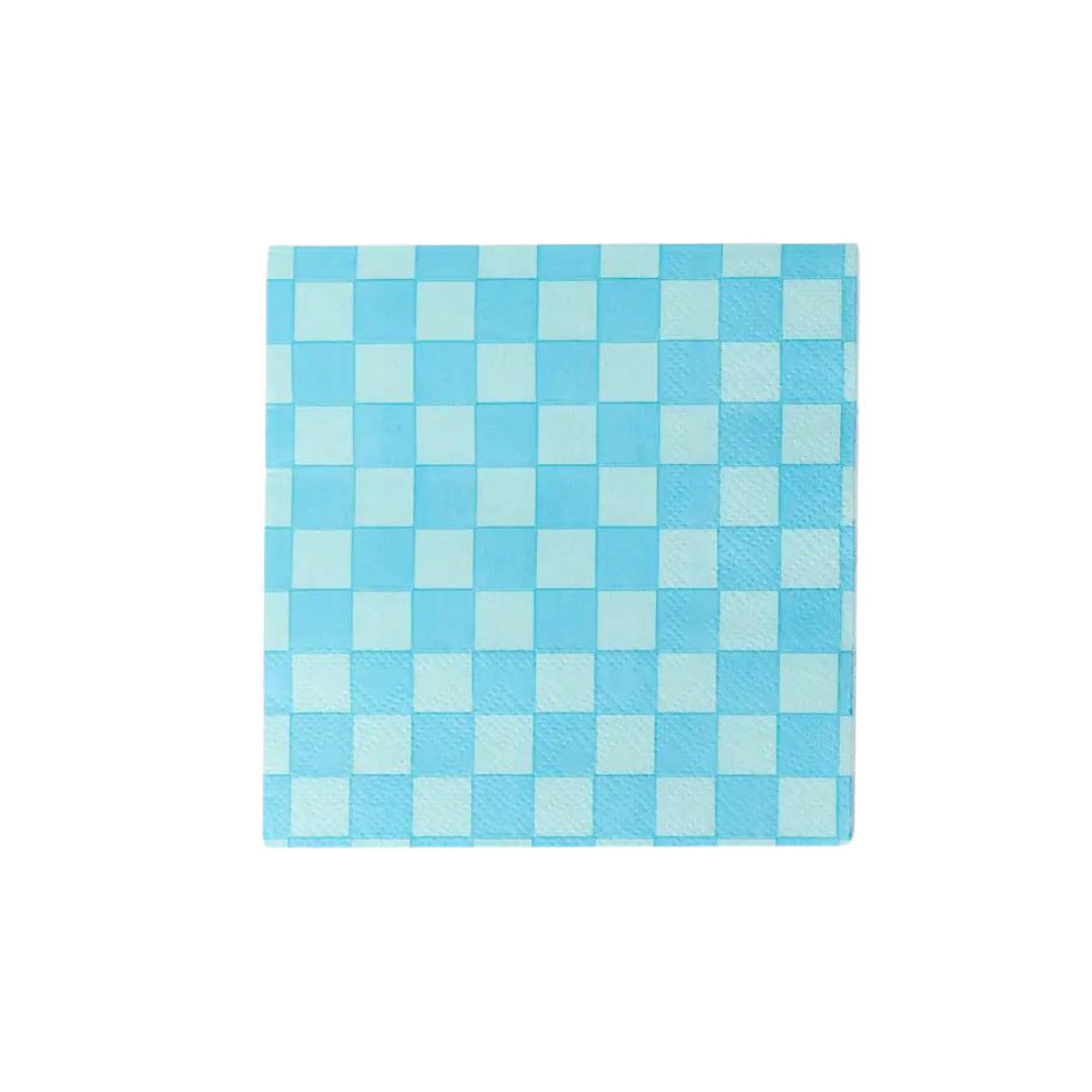 Blue checkerboard cocktail napkin for celebrations from Parte Haus party supply store in Bethesda MD