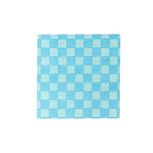 Blue checkerboard cocktail napkin for celebrations from Parte Haus party supply store in Bethesda MD