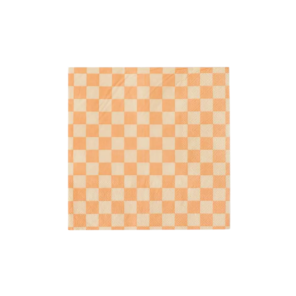 peach and cream checkered napkins large square design summer event from Parte Haus party supply store in Bethesda MD