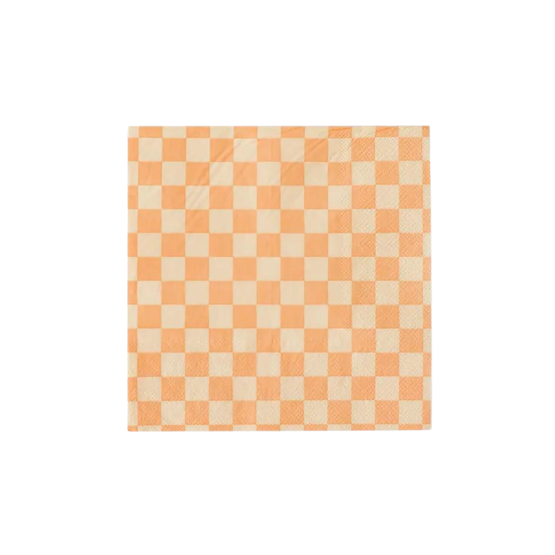 peach and cream checkered napkins large square design summer event from Parte Haus party supply store in Bethesda MD