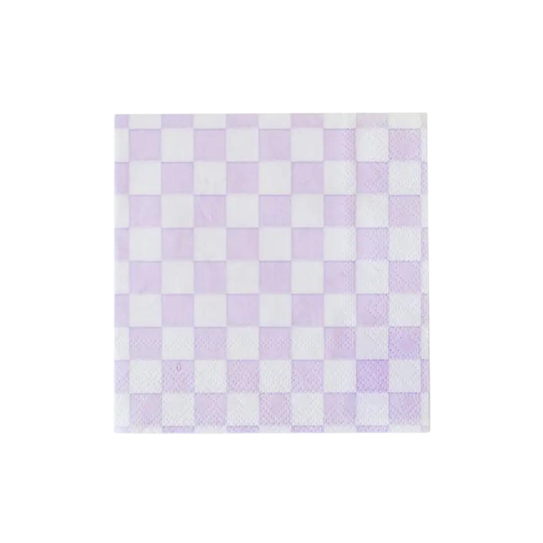Purple checkerboard cocktail napkin for celebrations from Parte Haus party supply store in Bethesda Maryland