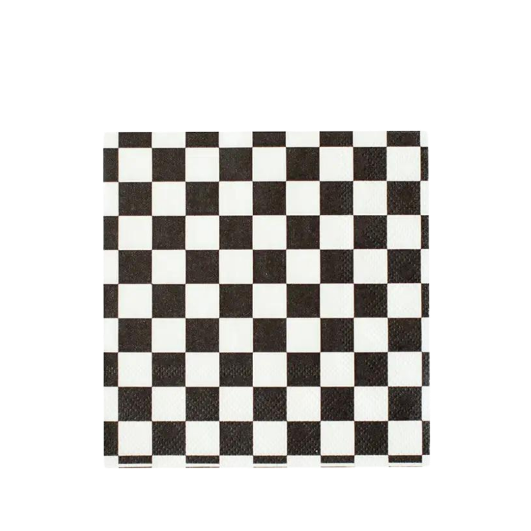 Black and white checkered napkins with classic pattern for celebrations from Parte Haus party supply store in Bethesda MD