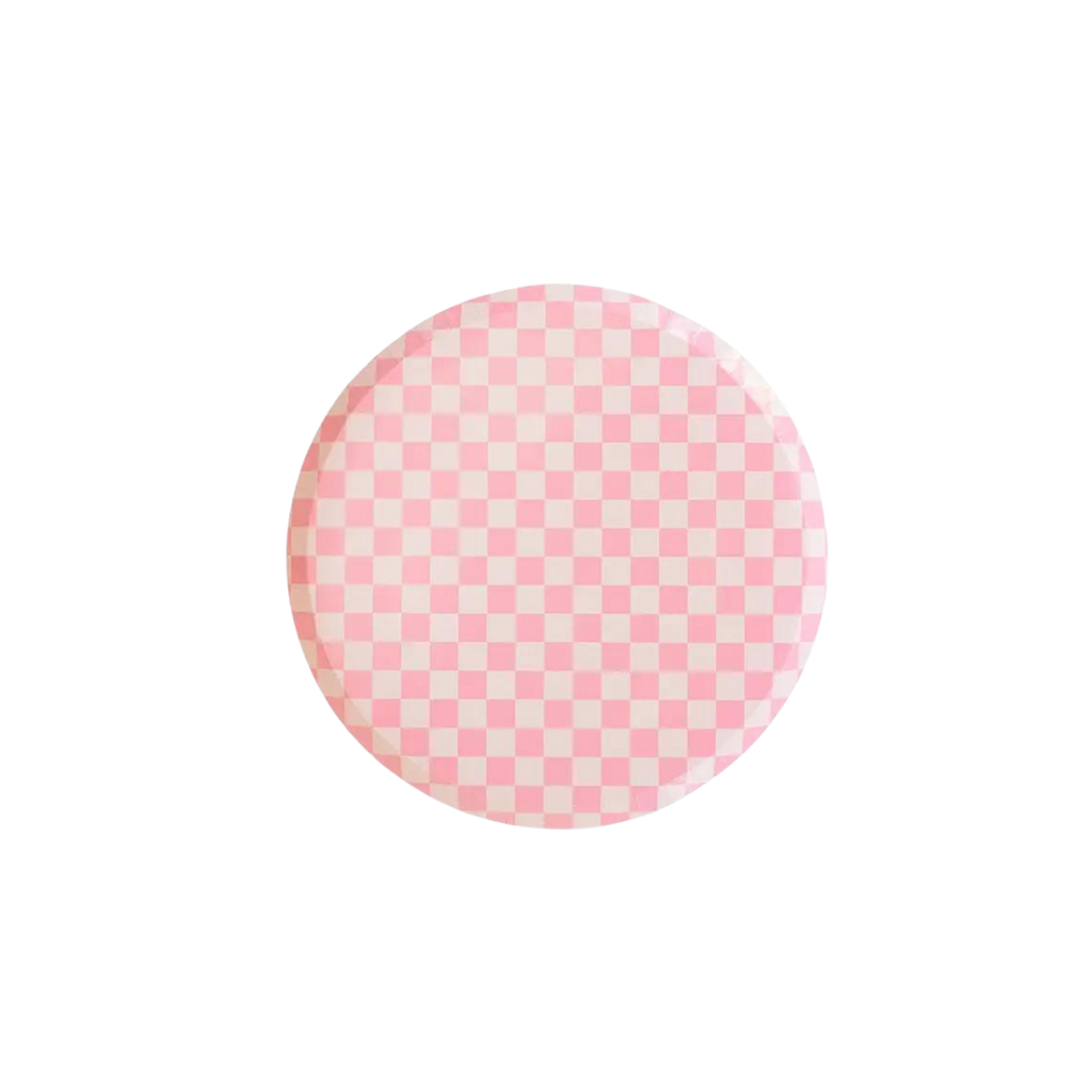 Tickle Me Pink plate pink checkerboard dessert plate for birthday from Parte Haus party supply store in Bethesda Maryland