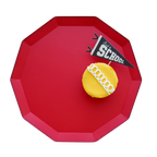 Cherry red dinner plate with a yellow cupcake and back to school sign from Parte Haus party supply store in Bethesda MD