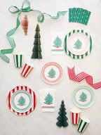 Cherry red cabana stripe cups with festive vertical stripes for Christmas from Parte Haus party supply store in Bethesda Maryland