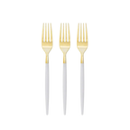 Clear and gold forks with round handles for elegant dining from Parte Haus party supply store in Bethesda MD