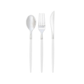 Clear and gold forks with elegant round handles for modern event from Parte Haus party supply store in Bethesda Maryland