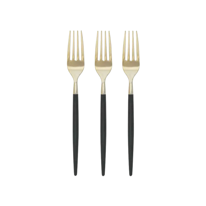 Emerald and Gold Chic Round Plastic Forks - 32 pcs