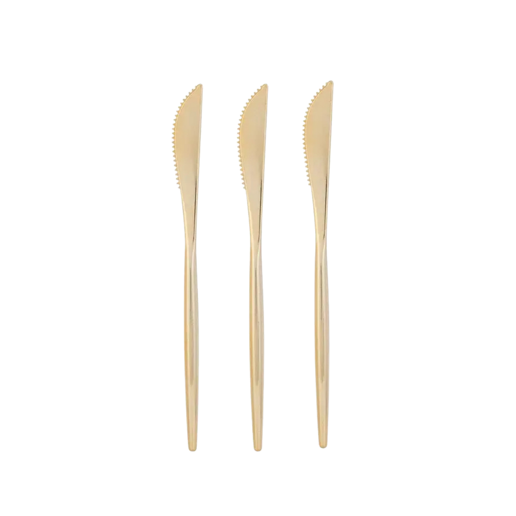 gold round knives set of three elegant design perfect for celebrations from Parte Haus party supply store in Bethesda MD