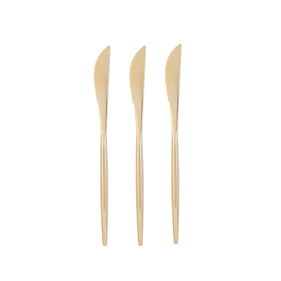 gold round knives set of three elegant design perfect for celebrations from Parte Haus party supply store in Bethesda MD