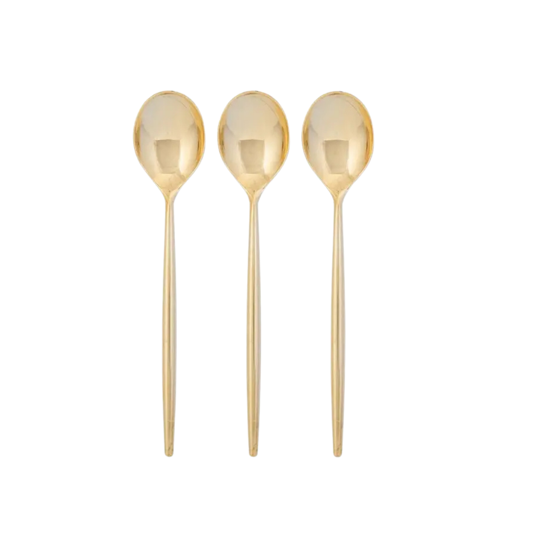Gold round spoons elegant set for celebrations from Parte Haus party supply store in Bethesda Maryland