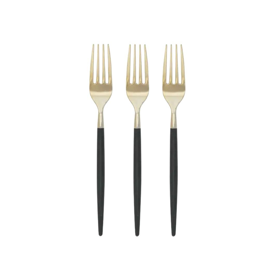Navy and gold forks modern metallic flatware set for elegant dinner from Parte Haus party supply store in Bethesda MD.