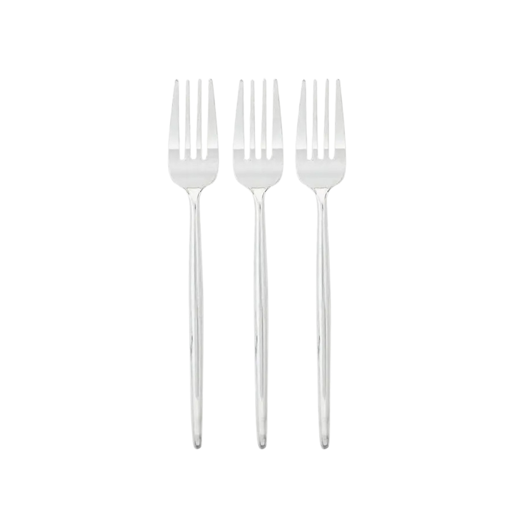 Silver round forks sleek design for elegant events from Parte Haus party supply store in Bethesda Maryland