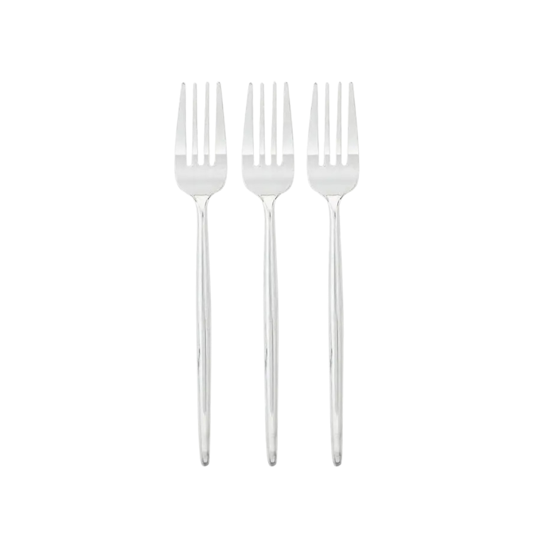 Silver round forks sleek design for elegant events from Parte Haus party supply store in Bethesda Maryland