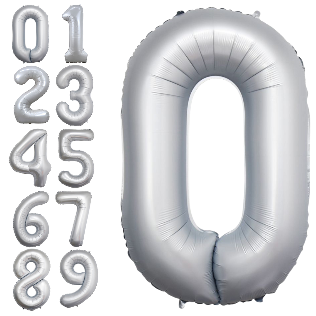 Chrome White 0-9 Number Foil Balloon, 34in