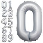 Chrome White 0-9 Number Foil Balloon, 34in