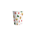 white Christmas icon cup with Santa reindeer trees and gingerbread design for holiday from Parte Haus party supply store in Bethesda MD