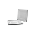 White silver square plastic plates elegant tableware from Parte Haus party supply store in Bethesda Maryland