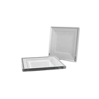 White silver square plastic plates elegant tableware from Parte Haus party supply store in Bethesda Maryland