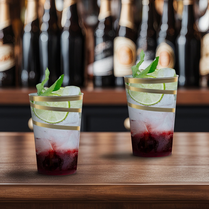 Clear with Gold Swirl Plastic Tumblers