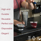 Clear with silver swirl plastic cups elegant modern style from Parte Haus party supply store in Bethesda MD
