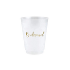 White bridesmaid cup with gold script for bridal shower from Parte Haus party supply store in Bethesda Maryland