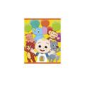 Yellow Cocomelon plastic loot bag with cartoon animals and balloons for kids birthday from Parte Haus party supply store in Bethesda MD