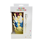 Colorful glitter mini crowns with gold dots for birthday celebration from Parte Haus party supply store in Bethesda MD