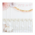 Cream basic pom pom banner with fluffy texture for baby shower from Parte Haus party supply store in Bethesda Maryland