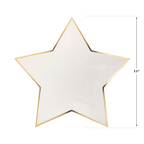 Cream star shaped large dinner plate with gold trim for celebration from Parte Haus party supply store in Bethesda MD