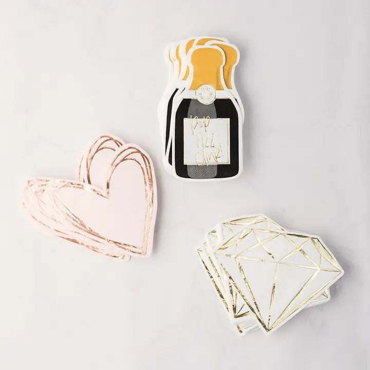 Pink and Rose Gold Heart Shaped Cocktail Napkins
