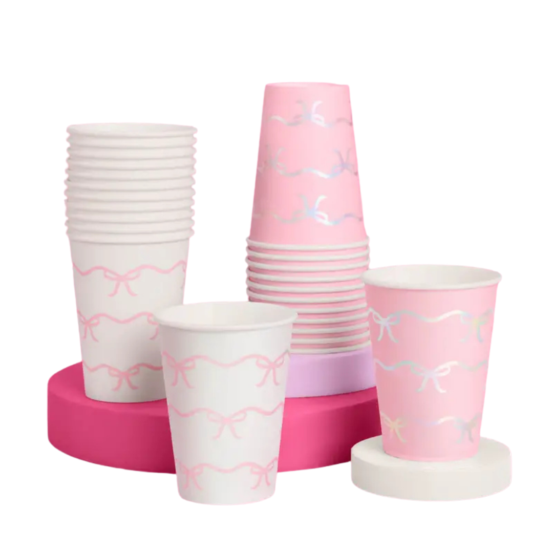 Pink and White Bow Tie  Matte Paper Cups
