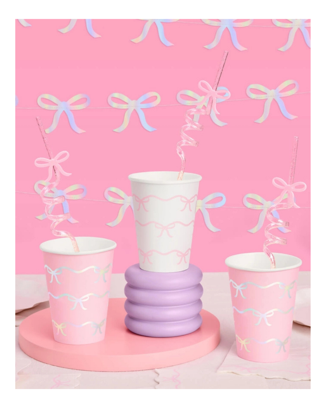 Pink and White Bow Tie  Matte Paper Cups