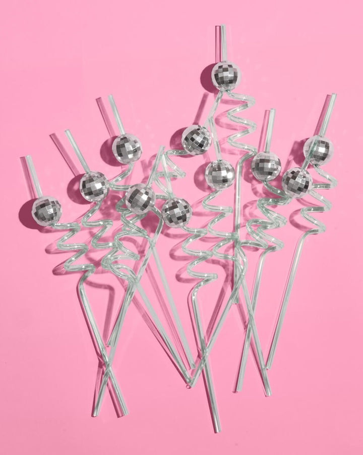 Silver Disco Party Swirly Straws