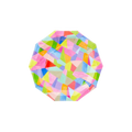 Multicolor decagon paper plate with geometric shapes for birthday celebrations from Parte Haus party supply store in Bethesda MD.